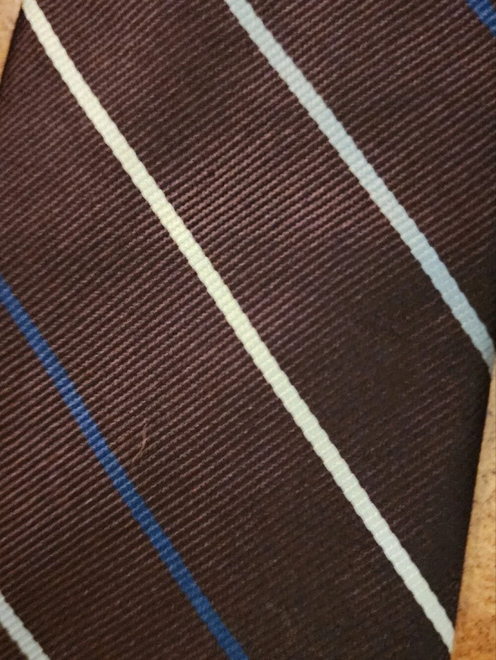 Vintage OLEG CASSINI Men’s Tie Brown Blue Striped Polyester Retro Necktie